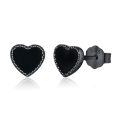 wholesale 925 Sterling Silver Black Heart Stud Earrings with Onyx and CZ s for Women Men-0-0