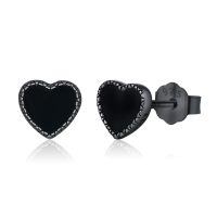 wholesale 925 Sterling Silver Black Heart Stud Earrings with Onyx and CZ s for Women Men-A02 - Heart Black Onyx (7 MM)