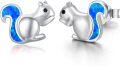 wholesale 925 Sterling Silver Blue Opal Squirrel Stud Earrings - Hypoallergenic Jewelry for Women and Girls-0-0