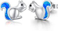 wholesale 925 Sterling Silver Blue Opal Squirrel Stud Earrings - Hypoallergenic Jewelry for Women and Girls-Blue