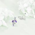 wholesale 925 Sterling Silver Purple CZ Leaf Design Dangle Earrings for Women-0-2