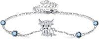 wholesale 925 Sterling Silver Birthstone Highland Cow Link Bracelet Western Jewelry Gift-12-Dec-Topaz
