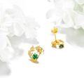 wholesale 14K Gold Emerald Green CZ Leaves Stud Earrings for Women-0-3