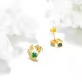 wholesale 14K Gold Emerald Green CZ Leaves Stud Earrings Wholesale for Women-0-3