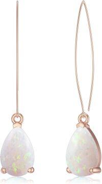 wholesale 925 Sterling Silver Teardrop White Opal Drop Earrings-Rose Gold-White Opal