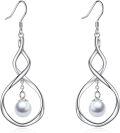 wholesale 925 Sterling Silver White Freshwater Cultured Pearl Infinity Twist Drop Earrings for Women-0-0