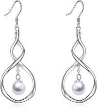 wholesale 925 Sterling Silver White Freshwater Cultured Pearl Infinity Twist Drop Earrings for Women-Real Freshwater Pearl Earrings