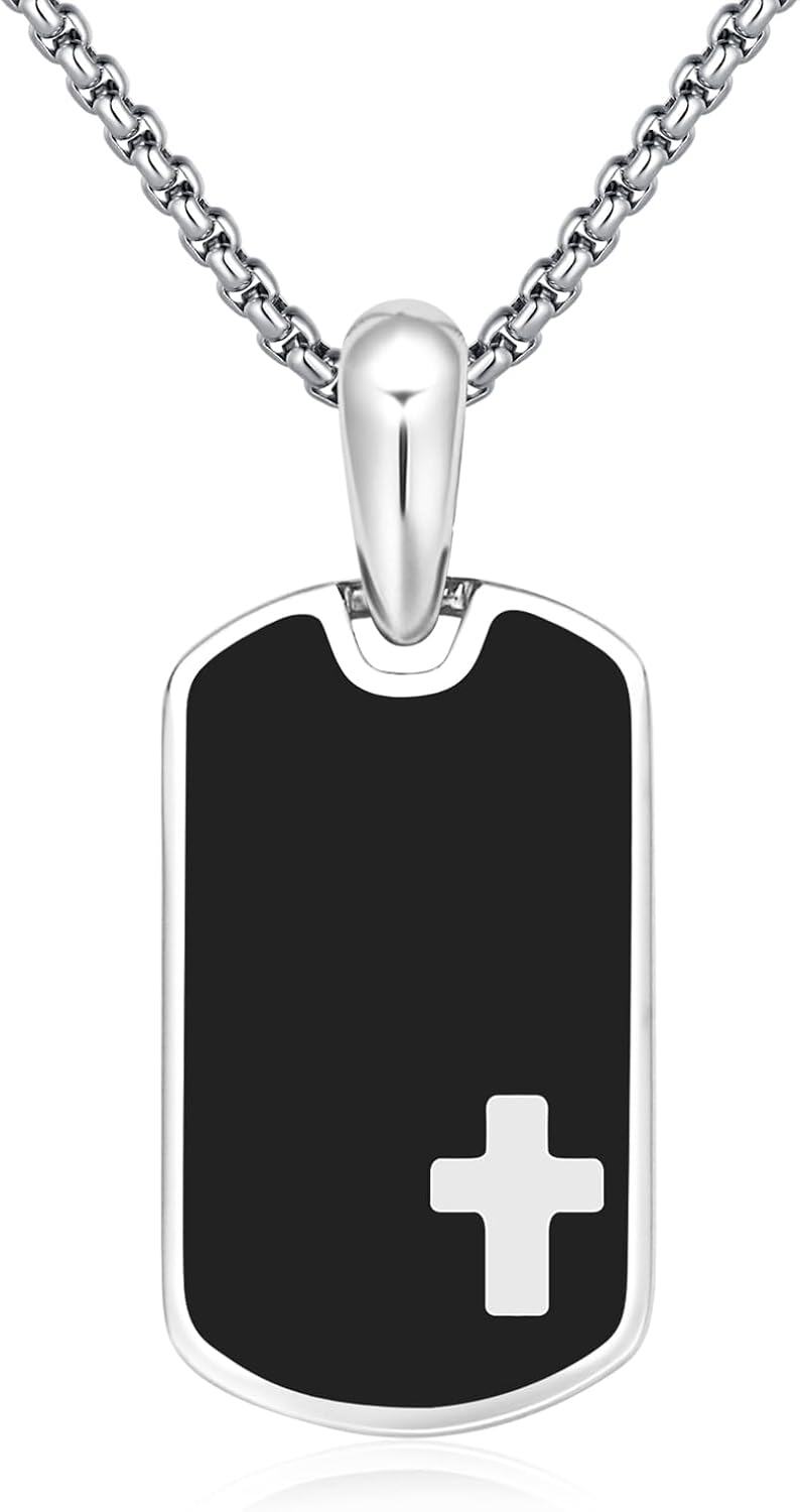Stainless Steel Sterling Silver Dog Tag Pendant Necklace 22 +2 -0-1