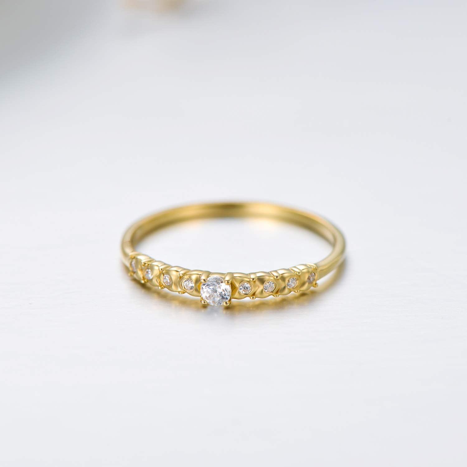 14K Gold Plated Sterling Silver CZ Stackable Half Eternity Engagement Ring-0-2