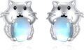wholesale 925 Sterling Silver Moonstone Cat Guinea Pig Stud Earrings for Women-0-0