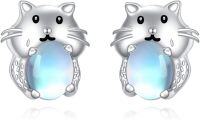 wholesale 925 Sterling Silver Moonstone Cat Guinea Pig Stud Earrings for Women-Guinea Pig