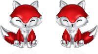 wholesale 925 Sterling Silver Fox Stud Earrings Animal Lovers s for Women-Fox Earrings (Red)