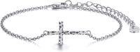 wholesale 925 Sterling Silver Hammered Sideways Cross Charm Chain Bracelet s for Women and Girls-Irregular