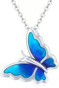 wholesale 925 Sterling Silver Blue Opal Butterfly Pendant Necklace - Delicate Charm s for Her-0-0