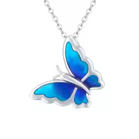 wholesale 925 Sterling Silver Blue Opal Butterfly Pendant Necklaces Wholesale - Delicate Charm s for Her-Butterfly Necklace(Blue-1)