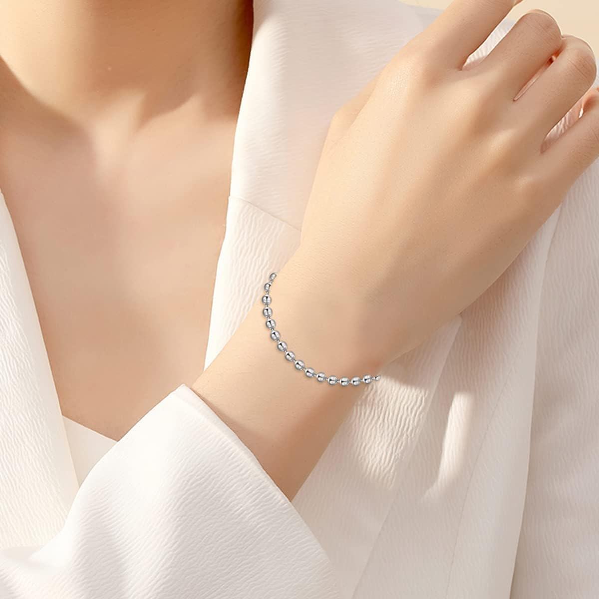 925 Sterling Silver 3mm Bead Chain Bracelet with Lobster Claw Closure - Made in Italy (Length: 7)-0-3