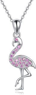 wholesale 925 Sterling Silver Pink Crystal Flamingo Pendant Necklace for Women-0-0