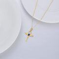 wholesale 14K Gold Ankh with Blue Stone and Wings Pendant Necklace for Women - 20 Chain-0-3