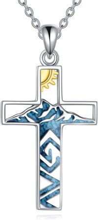 wholesale 925 Sterling Silver Turquoise and Gold Celtic Cross Pendant Necklace for Women Men Christian  Ideas-Mountain Cross