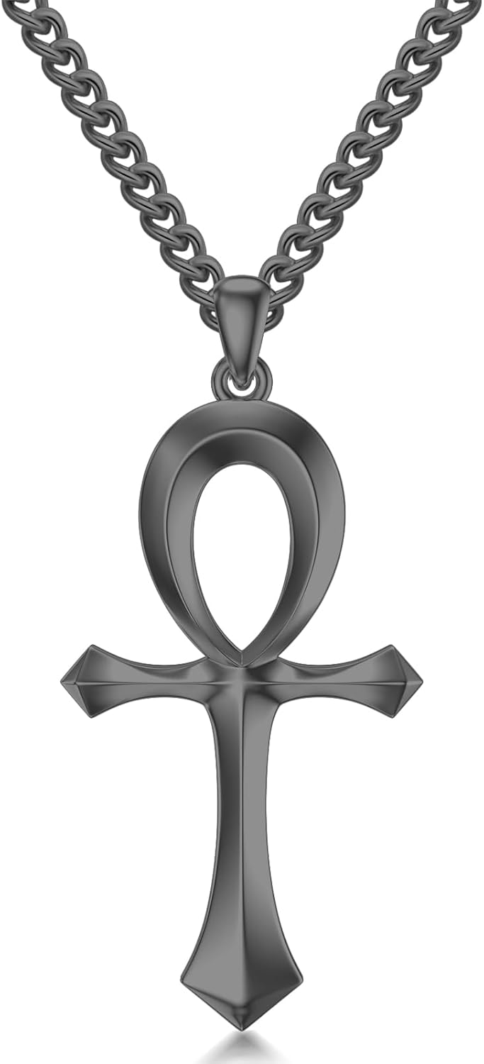 wholesale  Sterling Silver Ankh Cross Necklace Egyptian Jewelry for Men Women -Black