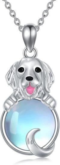 wholesale 925 Sterling Silver Moonstone Dog Pendant Necklace for Women - Memorial s-Golden Retriever
