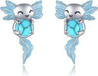 wholesale Sterling Silver & Turquoise Axolotl Stud Earrings 10.6mm-16mm Regeneration Symbol Hypoallergenic Lightweight-A-Turquoise