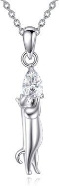 wholesale 925 Sterling Silver Rose Quartz Cat Pendant Necklace for Women Cats Lover-0-0