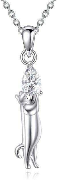 wholesale 925 Sterling Silver Rose Quartz Cat Pendant Necklace for Women Cats Lover-C-Cube Zirconia Cat