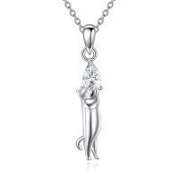 wholesale 925 Sterling Silver Rose Quartz Cat Pendant Necklace for Women Cats Lover-C-Cube Zirconia Cat