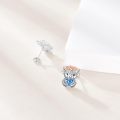 wholesale 925 Sterling Silver Cow Stud Earrings with Blue Heart Crystal for Women s-0-1