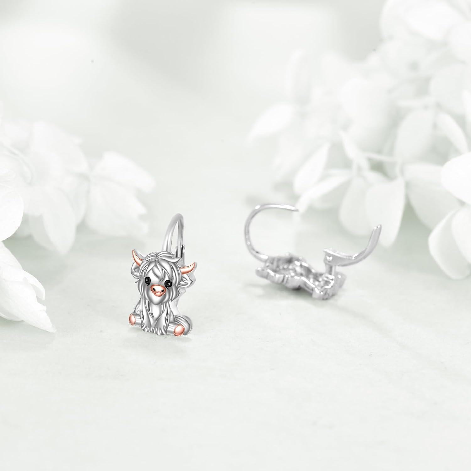 wholesale 925 Sterling Silver Highland Cow Animal Stud Earrings for Women Girls Gifts-0-3