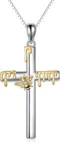 wholesale 925 Sterling Silver Dripping Gold Bee Cross Pendant Necklace s for Women and Men-0-0