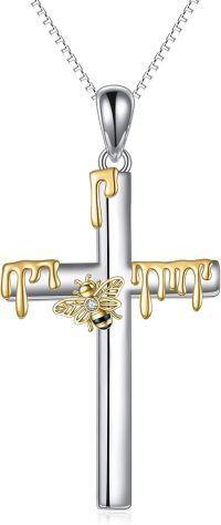 wholesale 925 Sterling Silver Dripping Gold Bee Cross Pendant Necklace s for Women and Men-Bee Cross Necklace