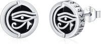 wholesale 925 Sterling Silver Black Agate Eye of Horus Stud Earrings for Men-Circular