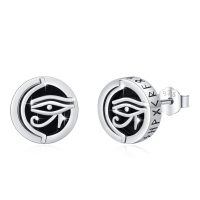 wholesale 925 Sterling Silver Black Agate Eye of Horus Stud Earrings for Men-Circular