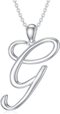 wholesale Sterling Silver 26 Letter Pendant Necklace-white gold plated-Letter G