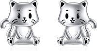wholesale 925 Sterling Silver Cute Cat Stud Earrings - Kawaii Kitty  for Girls and Women-Cat