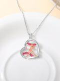 wholesale 925 Sterling Silver Metal Heart-Shaped Baseball Player Pendant Sporty Necklace for Women-0-4