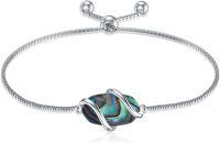 wholesale 925 Sterling Silver Abalone Shell Square Charm Adjustable Bolo Bracelet for Women-A-Abalone Shell