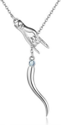 wholesale 925 Sterling Silver Birthstone Italian Horn Hand Necklace Cornicello Mano Cornuto Good Luck Amulet Pendant for Women-12-Dec-Created Tanzanite