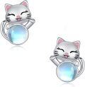 wholesale 925 Sterling Silver Cat Moonstone Stud Earrings Minimalist s for Women Girls-0-0