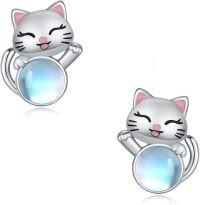 wholesale 925 Sterling Silver Cat Moonstone Stud Earrings Minimalist s for Women Girls-Moonstone Cat