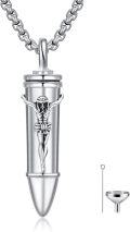 wholesale 925 Sterling Silver Cremation Jewelry for Ashes - Cross Crucifix Bullet Shape Memorial Keepsake Urn Necklace w/ Funnel & Fill Tool-0-0