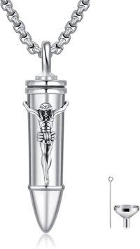 wholesale 925 Sterling Silver Cremation Jewelry for Ashes - Cross Crucifix Bullet Shape Memorial Keepsake Urn Necklace w/ Funnel & Fill Tool-Jesus