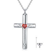 wholesale 925 Sterling Silver Heart Cross Pendant With Red Gemstone Necklace Set-11-Cross Urn