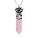 wholesale 925 Sterling Silver Pink Quartz Flower Pendant Necklace for Women-0-0