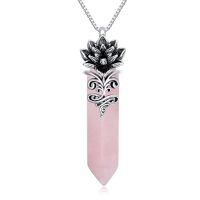 wholesale 925 Sterling Silver Pink Quartz Flower Pendant Necklace for Women-Lotus Flower Healing Crystal