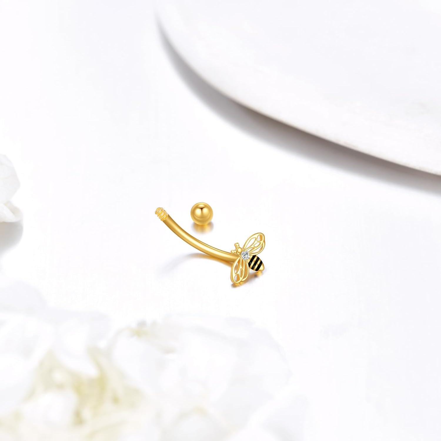  14K Gold Cubic Zirconia Hypoallergenic Belly Button Rings for Women -0-3