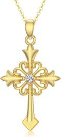 wholesale 14K Gold Diamond Accented Filigree Cross Pendant Necklace for Women - 28 Chain Length-0-0