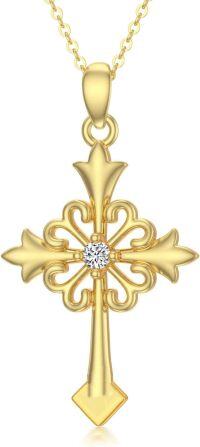 wholesale 14K Gold Diamond Accented Filigree Cross Pendant Necklace for Women - 28 Chain Length-I-Moissanite